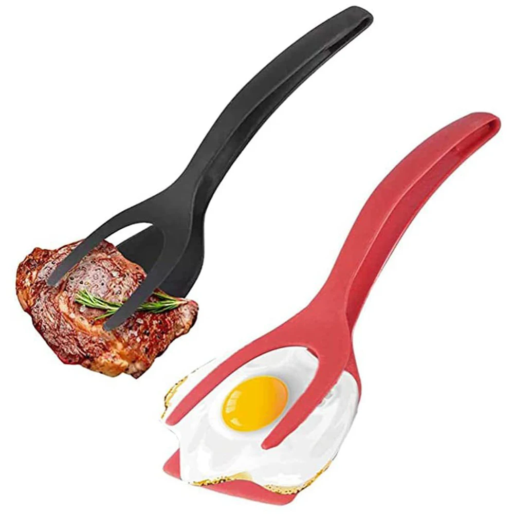 Fried Egg Double Spatula 2 In 1 Grip Steak Turners Flip Tongs Bread Clamp Barbecue Shovel for Kitchen Cook Gadgets Accessories