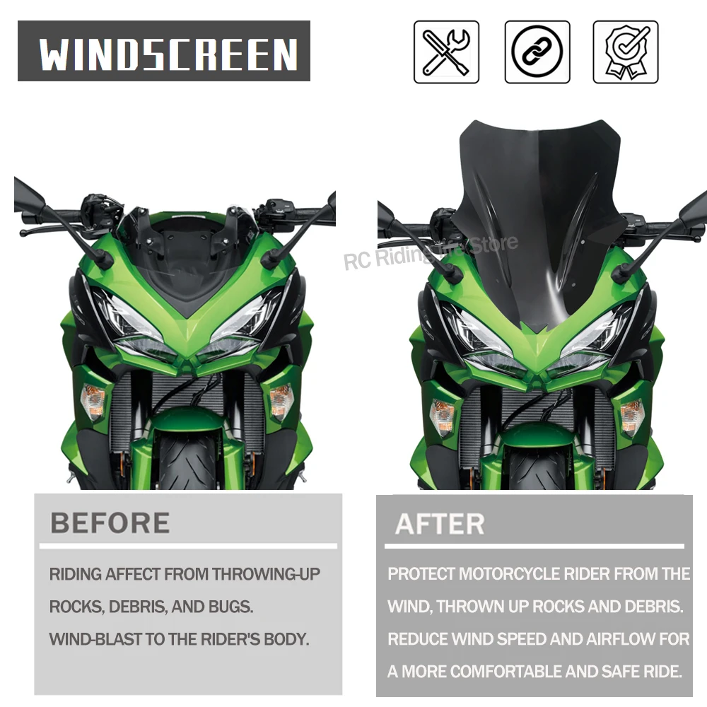 Motorcycle Windscreen Windshield Wind Deflector Protector For Kawasaki For Ninja 1000 1000SX 2020-2023 2024 Z1000SX 2017-2022