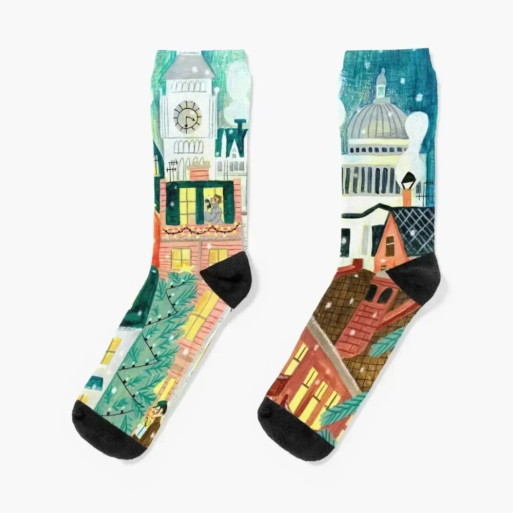 

London city in the snow Socks cotton cycling retro valentine gift ideas Male Socks Women's