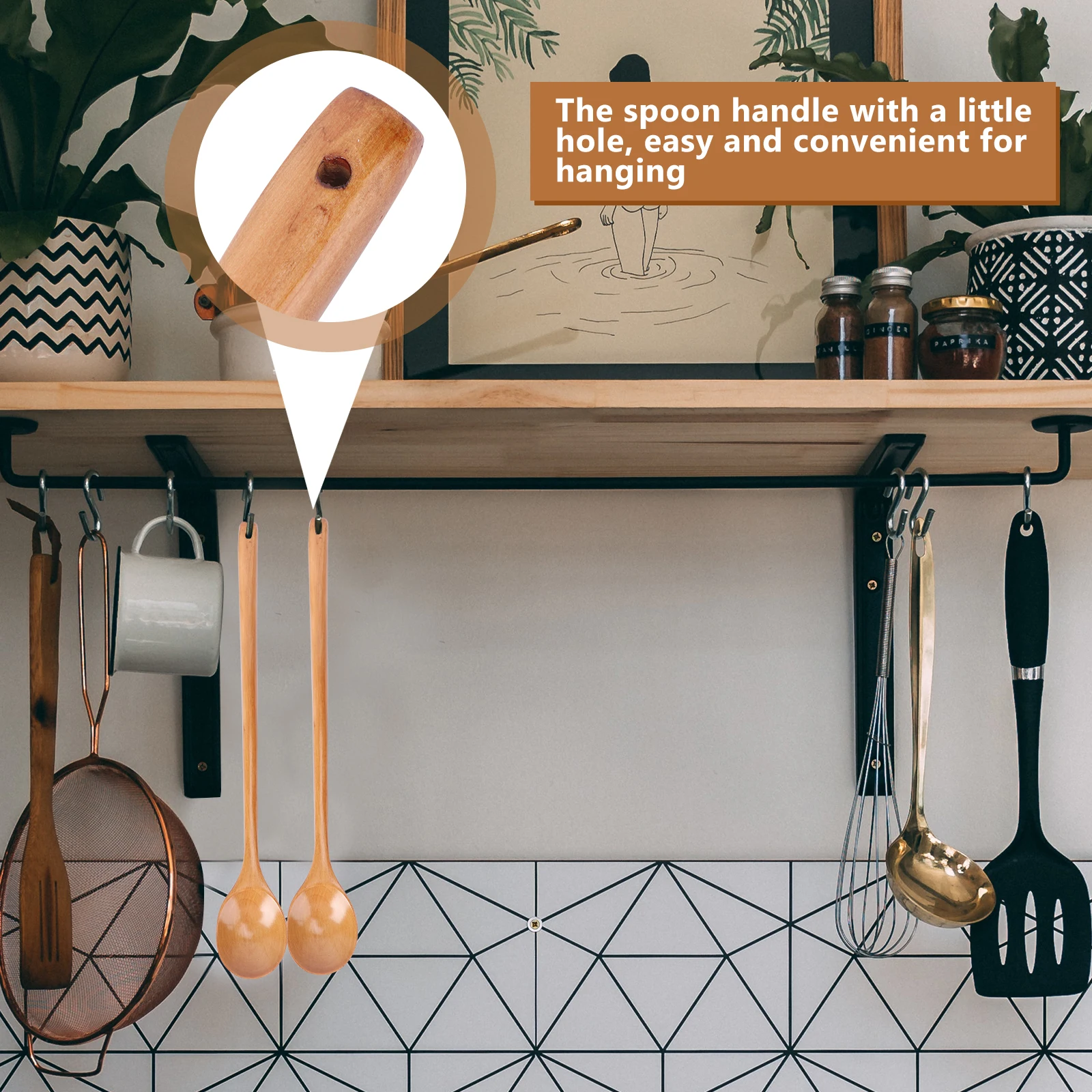 

2PCS Long H Wooden Soup Spoon Heat Resistant Cooking Mixing Ladle Kitchen Tool Serving Cutlery Hot Pot Stirring