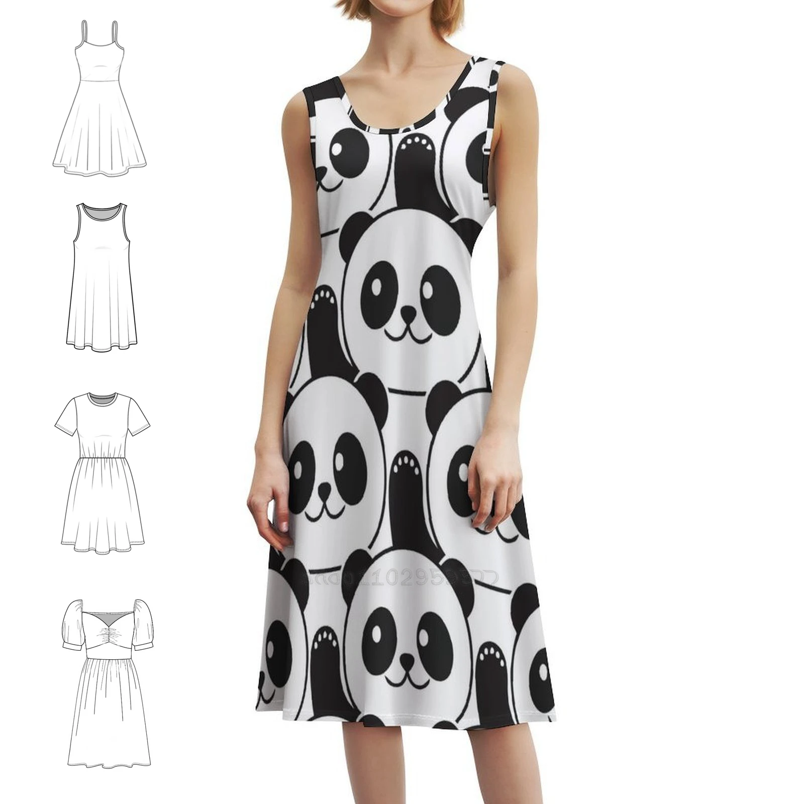 

Panda Pattern Korean Style Casual Dress For Women Simple Daily Office Lady Dresses Cute Panda Pattern Panda Pattern Love