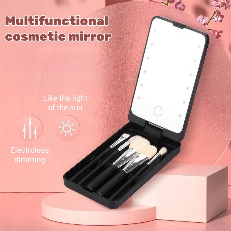 Led Makeup Mirror 12 Light Fill Light Mirror 5 Makeup Brush Set Makeup Brush Storage Box With Cover Dust Resistant Makeup Tool