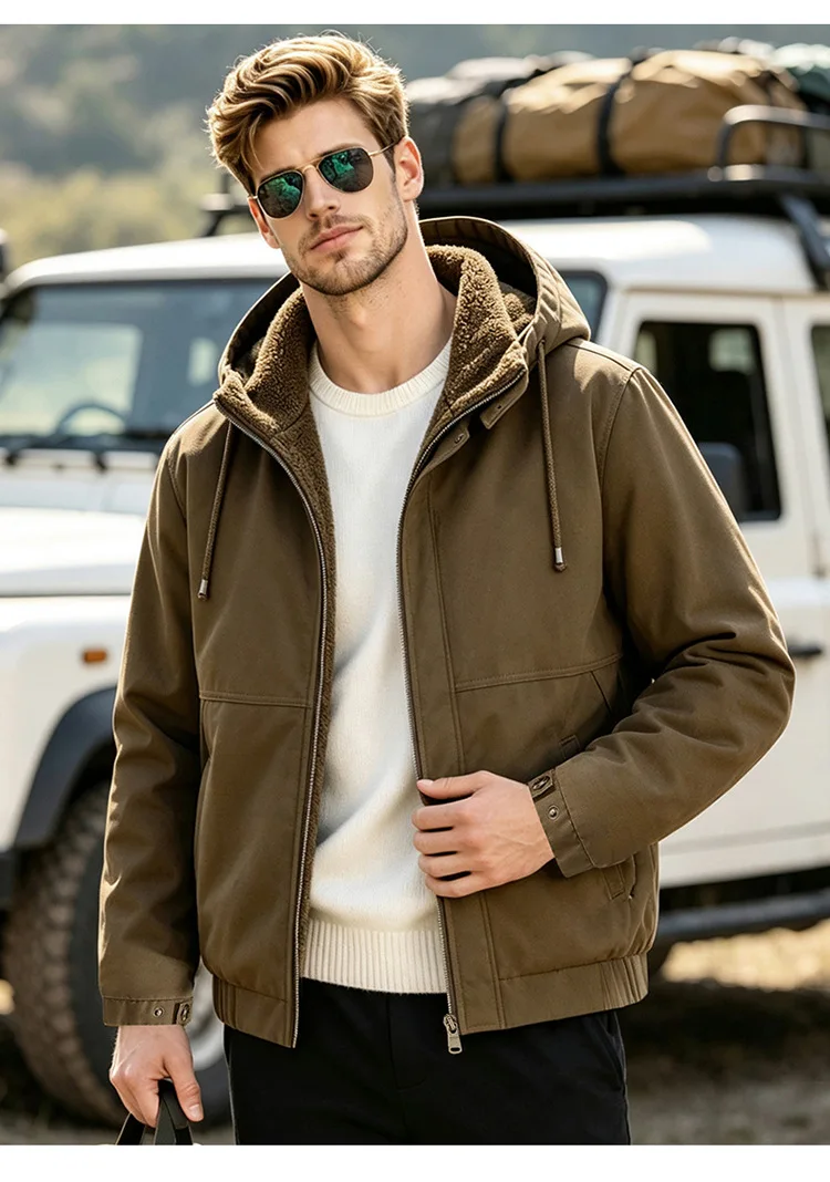 Winter Autumn New Fashion Men Solid Color Loose Fit Simple Basic Casual Long Sleeve Hooded Thicken Jackets Male Coats Clothes