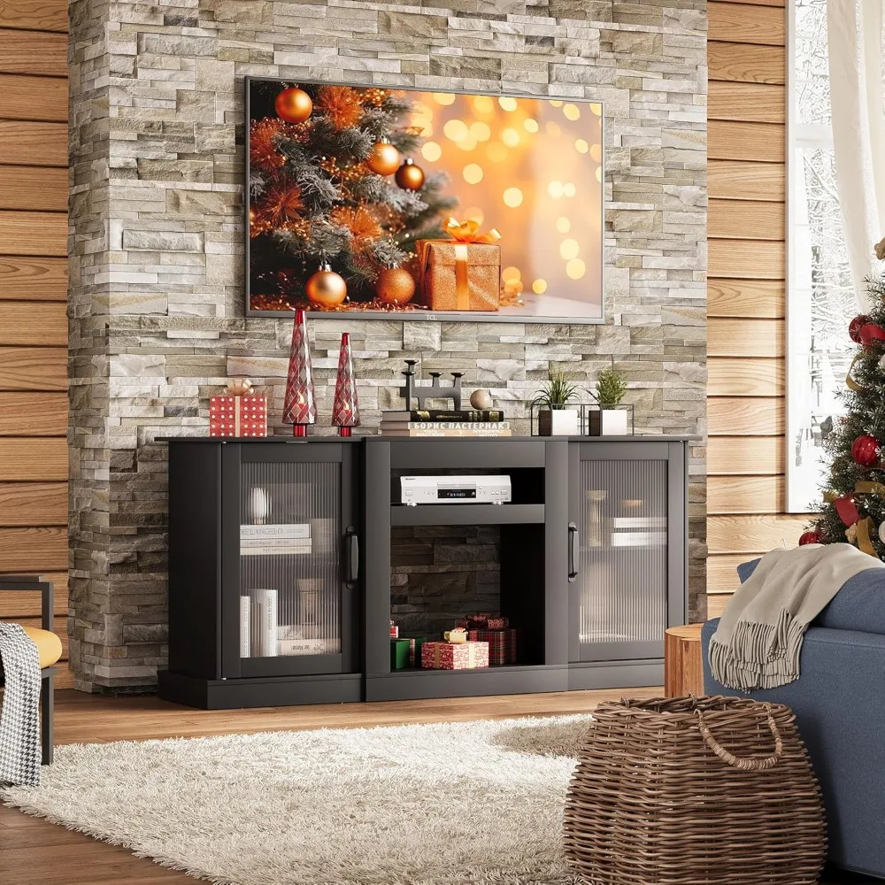 

Retro TV Stand for 65 inch TV, TV Console Cabinet with Storage, Open Shelves Entertainment Center for Living Room and Bedroom