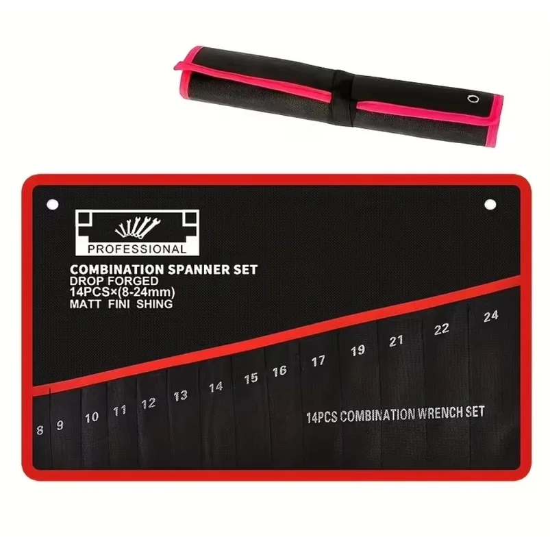 14-Pocket Tool Organizer Roll. Durable Wrench Storage Bag with Portable Handle. Perfect for Garage & Workshop Organization.