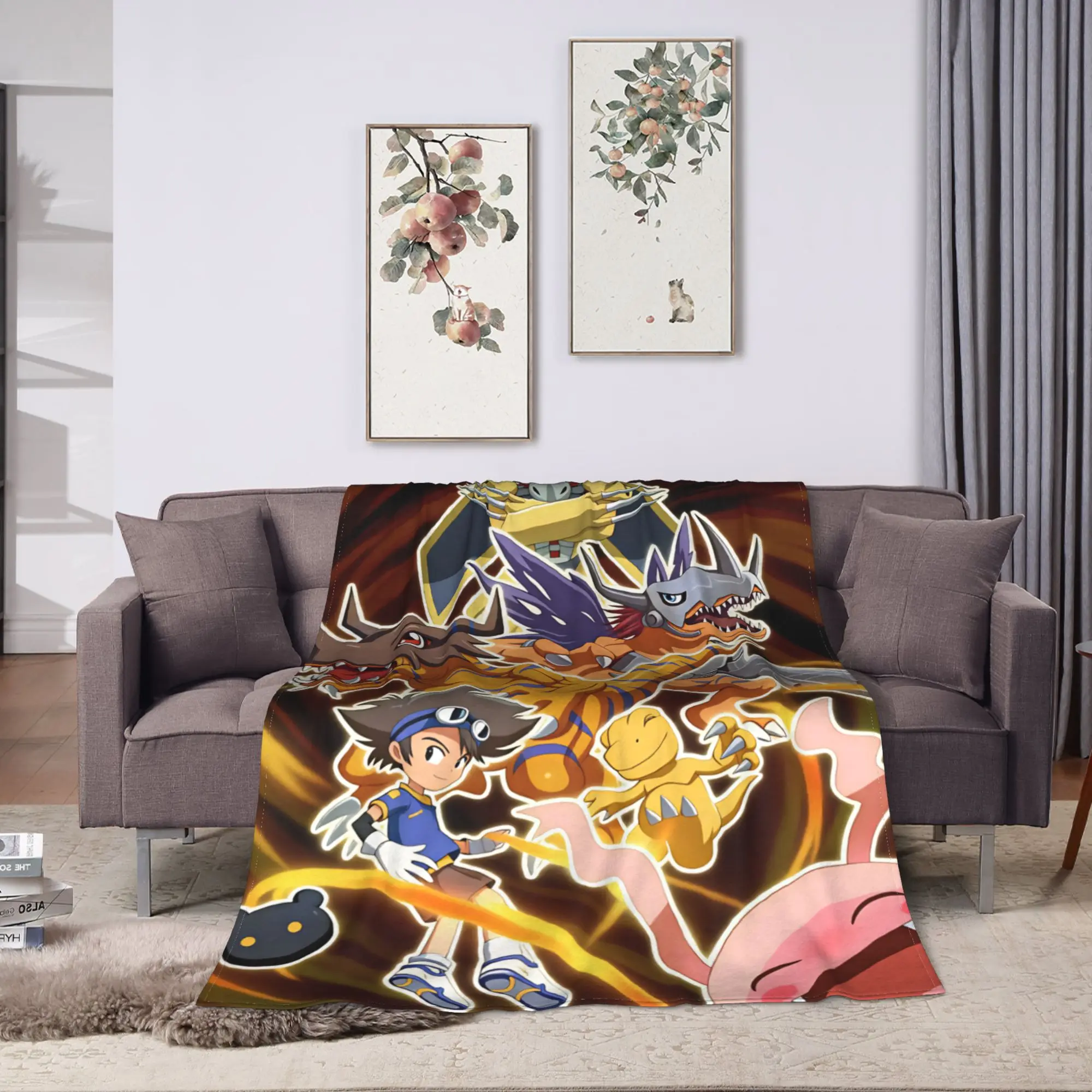 Digimon Plush Blanket Girls Boys  Flannel Throw Blanket For Couch Chair Super Soft Customized Quality Bedspread Gift