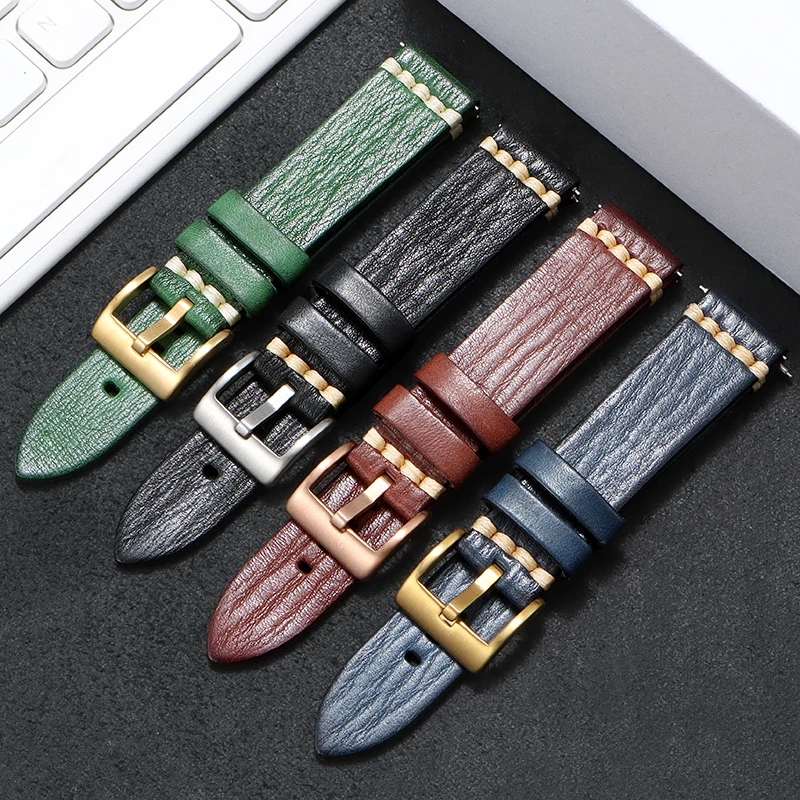 Mach J-20 Pilot Top Grain Leather Strap لساعة FIYTA Ocean Star GA867007 للرجال - تصميم عسكري عتيق سريع الإصدار