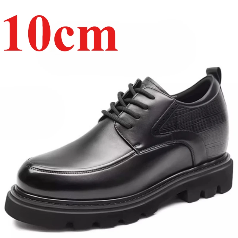 Men's Dress Shoes 12cm Elevated Derby Shoes for Male Genuine Leather Lightweight Comfortable Thick Soled Height-increasing Shoes
