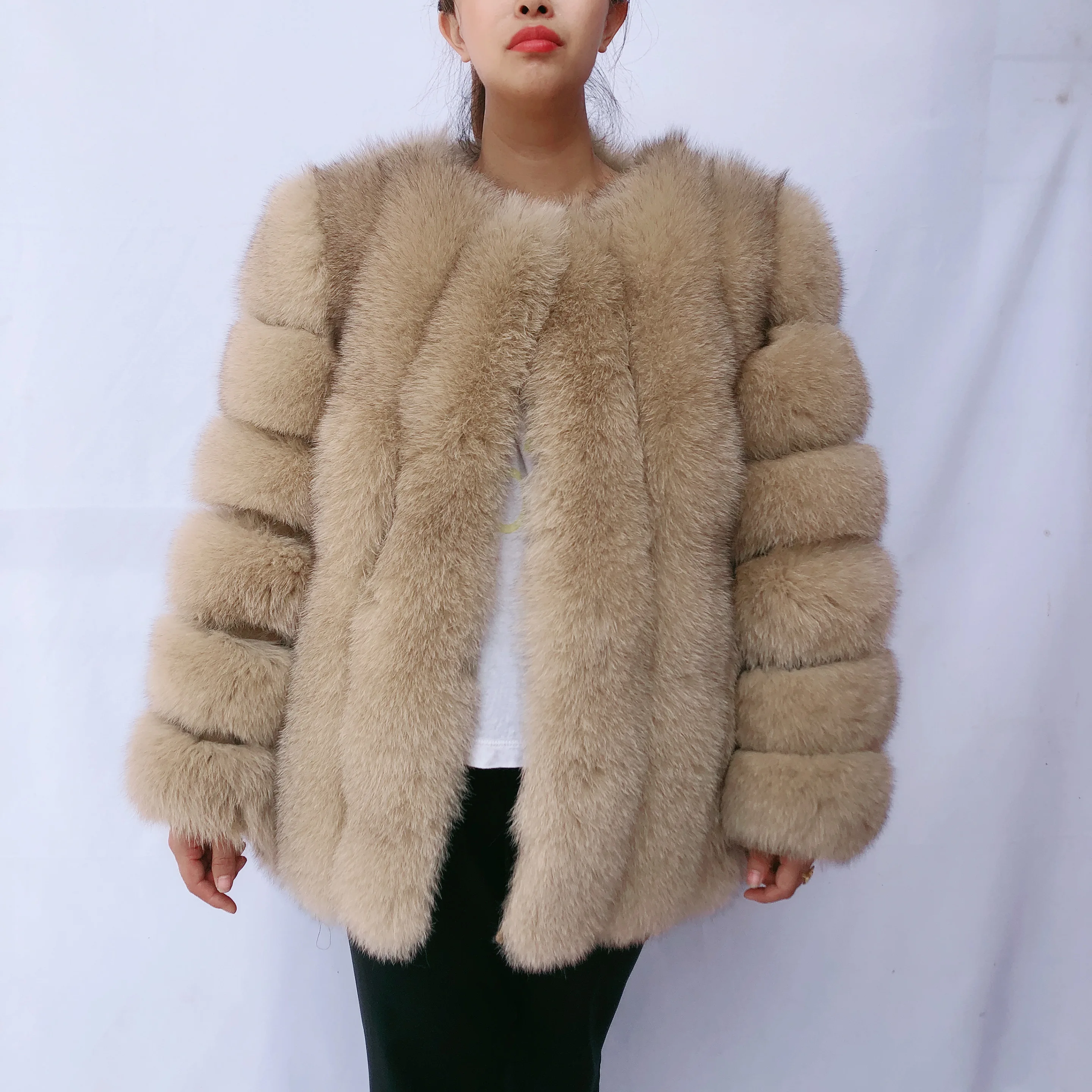 Real fox fur coat women's autumn and winter vertical bar natural fox jacket new fashion silver fox fur coat free postage