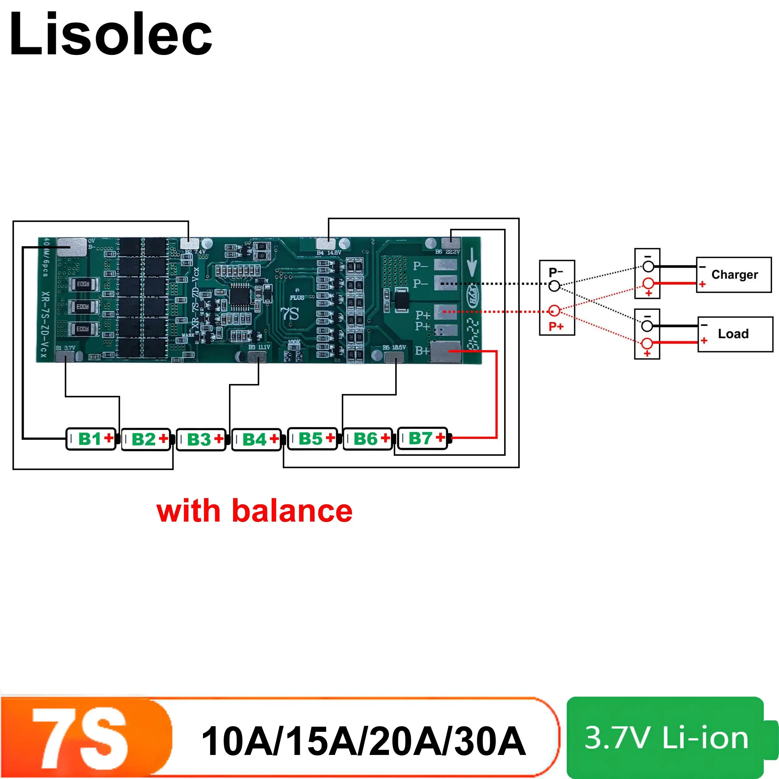 BMS 7S 24V with Balance Protection Board 10A 15A 20A 30A Charge Discharge Protecti Circuit PCB for 18650 21700 7S1P 7S2P 7S3P