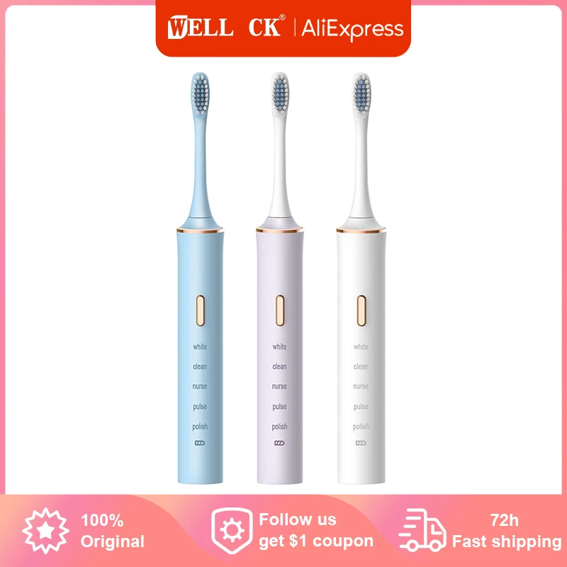 

Electric Sonic Toothbrush 37000 Times Rechargeable Adult Waterproof Electronic Tooth 3 Brushes Replacement Heads