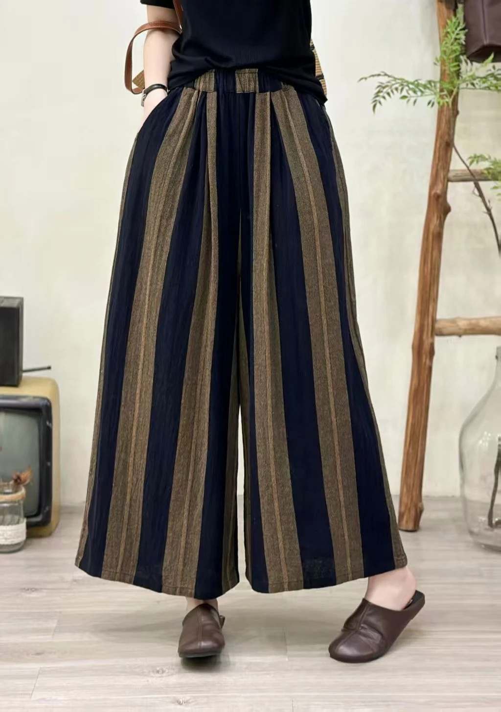 

Новые джинсы с широкими полосками в стиле ретро, весна 2026, женские винтажные прямые джинсы с эластичным поясом, универсальные повседневные джинсовые брюки