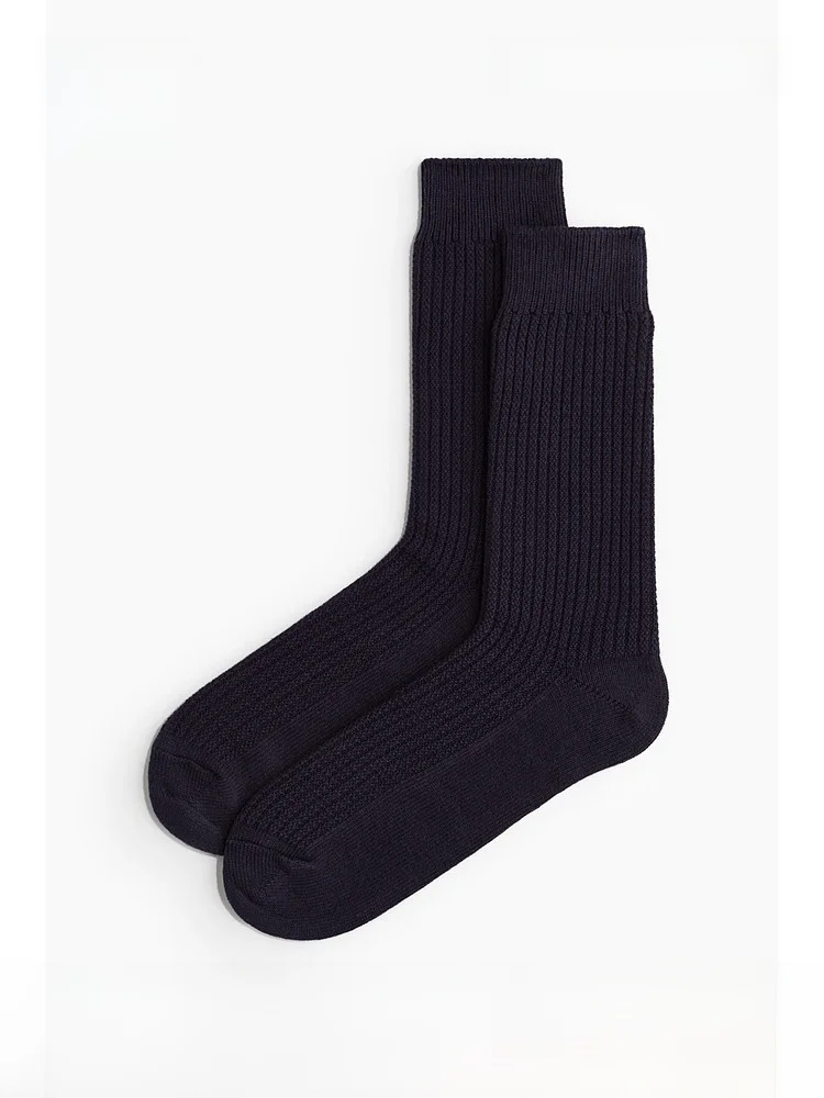 

H&M Men's Casual Plain Summer Socks 1246318 Mid-Calf Cotton Blend Elastic Comfortable Breathable Daily Wear Socks