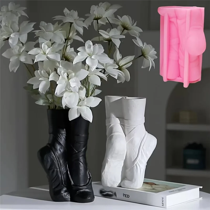 AB47-DIY sapatos de pano de dança em forma de vaso resina epóxi molde de silicone ballet pé vaso molde de concreto decoração para casa vaso molde de gesso