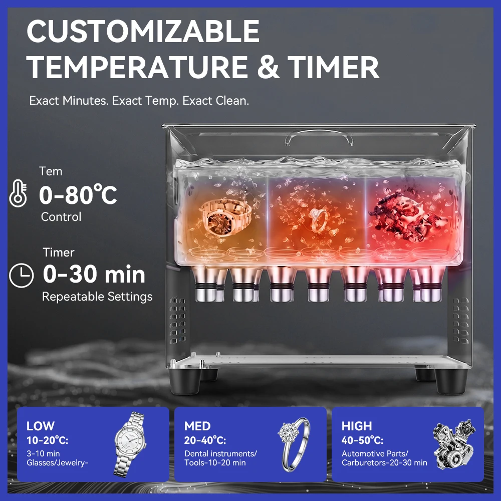 Digital Ultrasonic Cleaning Machine 40kHz Ultrasonic Washer Cleaner Machine with Heater and Timer for Retainer Watch Glasses