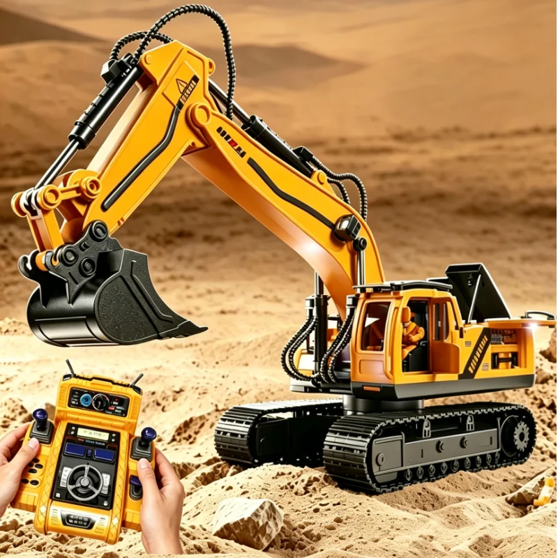 2.4G RC Alloy Spray Excavator Truck Bucket With Lights Sound Remote Control 12/13/15CH Engineering Vehicle Kids Toys Boy Gifts