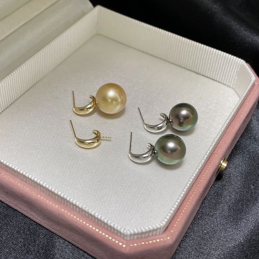 Semi-finished ear stud earring accessories Jewelry 14k Yellow Gold Pearl Earring 11-12mm Southsea Pearl less moq semi mount