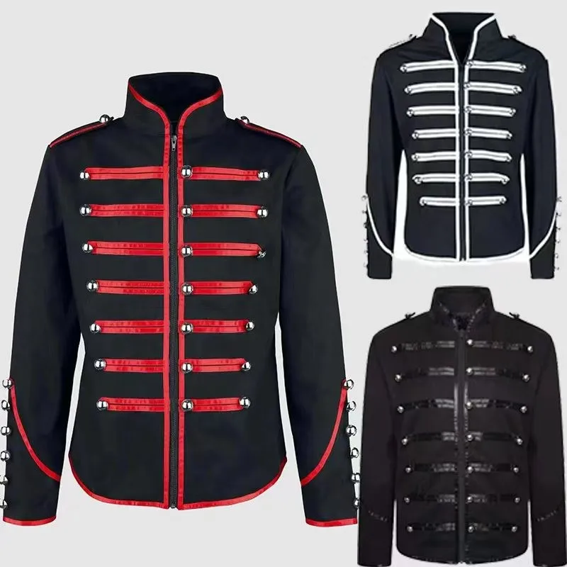 2026 New Medieval Retro Gothic Military Jacket for Men, Red Halloween/party COS Steampunk Style Zipper Men's Jackets, Loose Fit