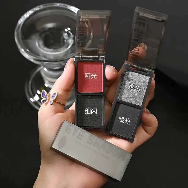 2-kleuren rood zwart rokerig oogschaduwpalet mat en glans waterdicht donker punk halloween make-up glitterpigment voor ogen