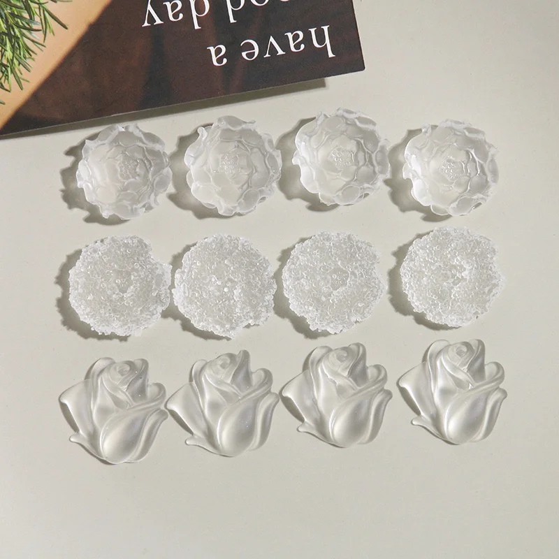 Summer style 50pcs/lot Transparent Matte effect cartoon flowers shape resin cabochon beads diy jewelry garment hair accessory