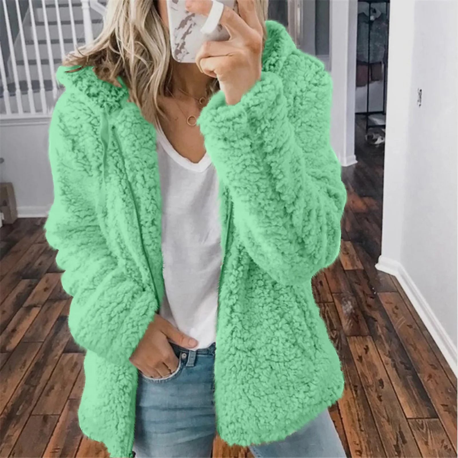 Winter Thick Warm Hooded Outwear Women Elegant Bear Teddy Faux Fur Coat Soft Fleece Jacket Female Pocket Zipper Coat Veste Femme