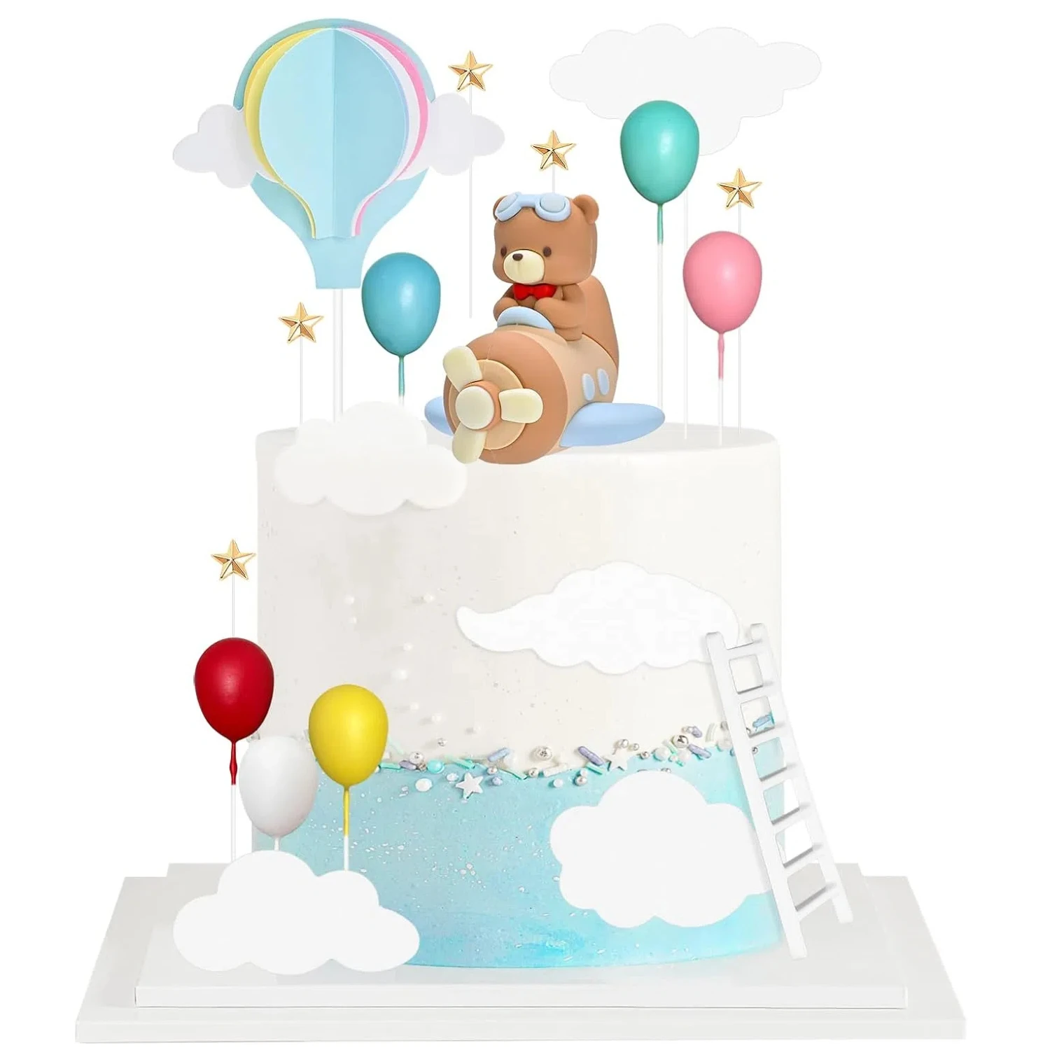 20 قطعة من أغطية كعكة الطائرة لتزيين كعكة السفر مع بالون الهواء الساخن على شكل دب لتزيين حفلات أعياد الميلاد وحفلات استقبال المولود الجديد