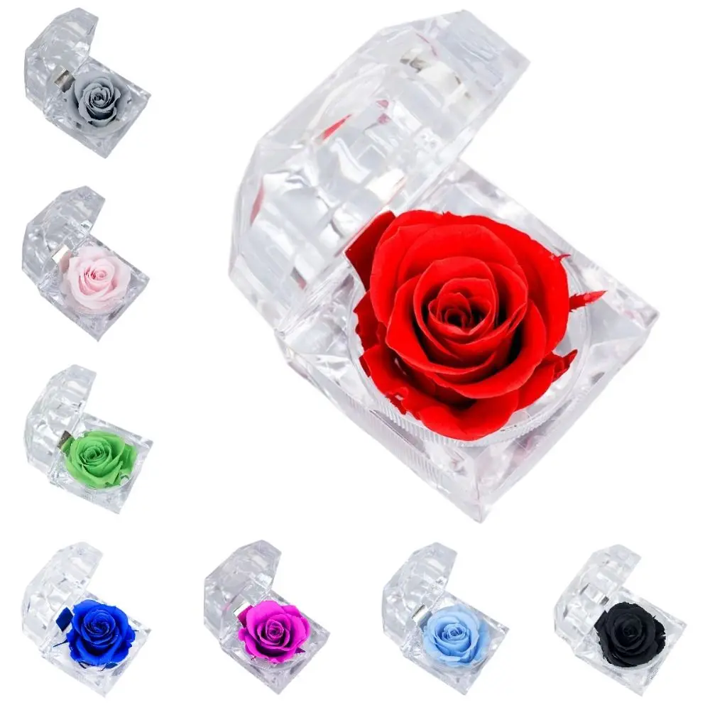 

Acrylic Eternal Flower Rose Ring Box Transparent Luxury Gift Display Box Portable Elegant Jewelry Ring Box Mother's Day