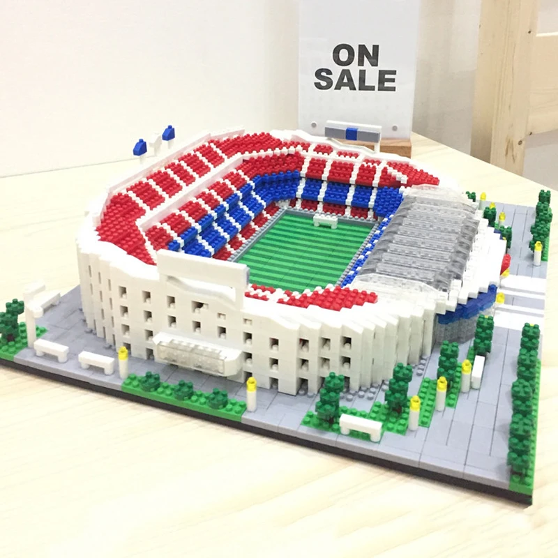 Sport Camp Nou Stadium Soccer Field Model World  Architecture Football Mini Diamond Blocks Bricks Building Toy No Box