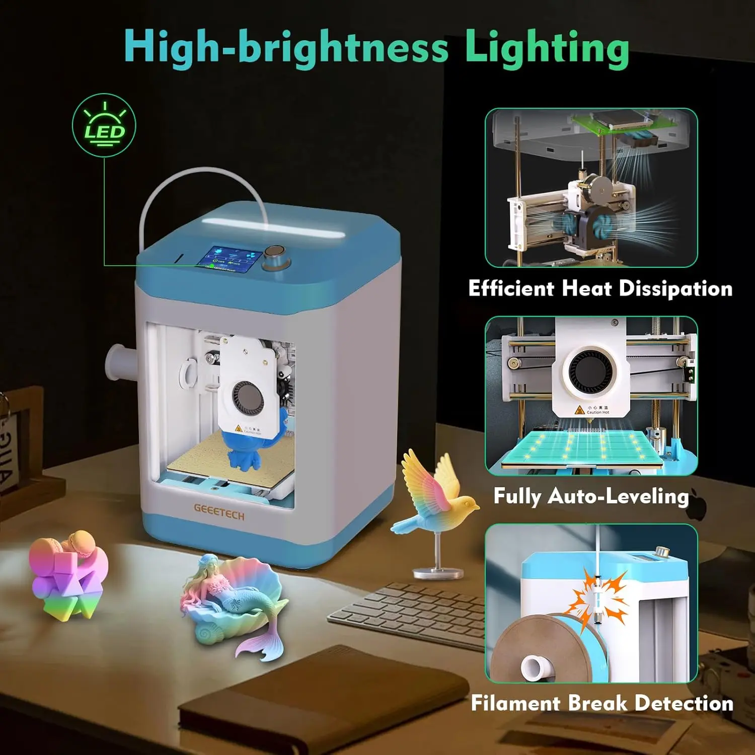 High Speed 250mm/s 3D FDM Printers with Auto Leveling 100x110x100mm Build Volume Children's Toys DIY FDM 3d Printer