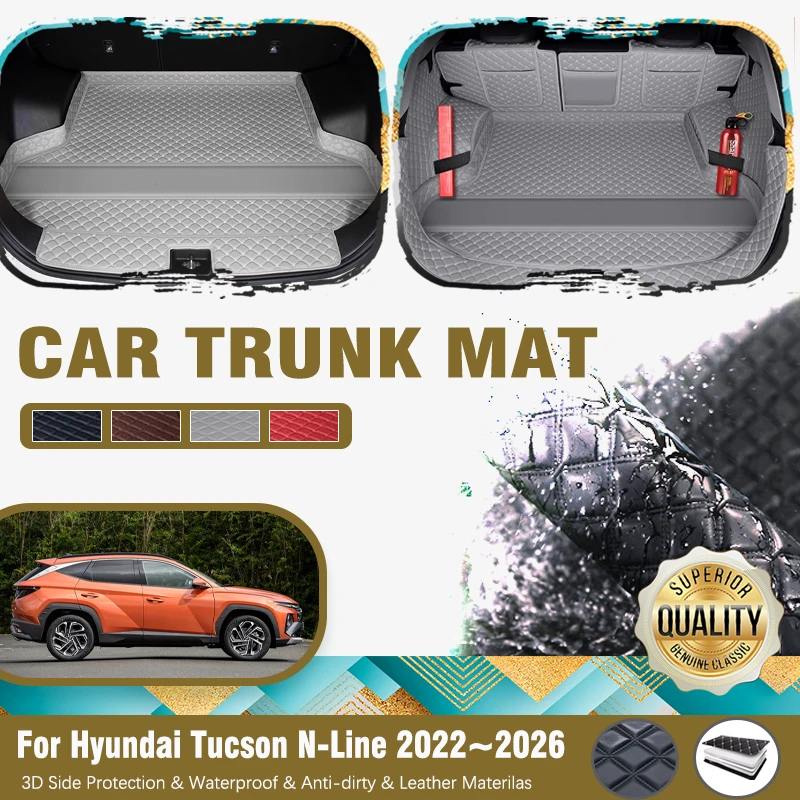 Car Trunk Mats For Hyundai Tucson N-Line NX4 2022-2026 Car Length 4,630–4,670mm Leather Storage Covrers Cargo Liners Accessories