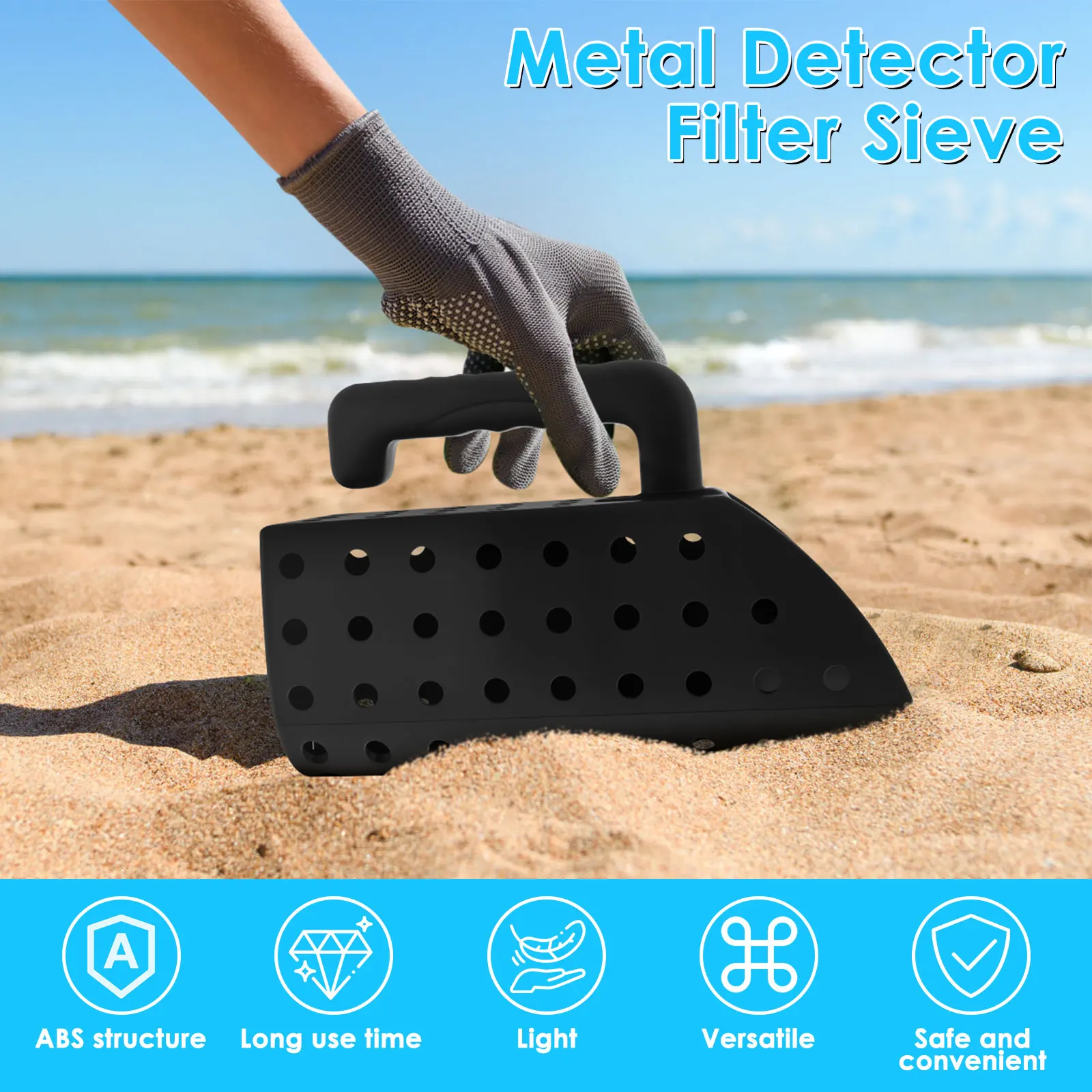 Rust Resistant Compact Metal Detecting Sifter Versatile Manual Sand Scoop Shovel Metal Detecting Accessories for Outdoor Beach