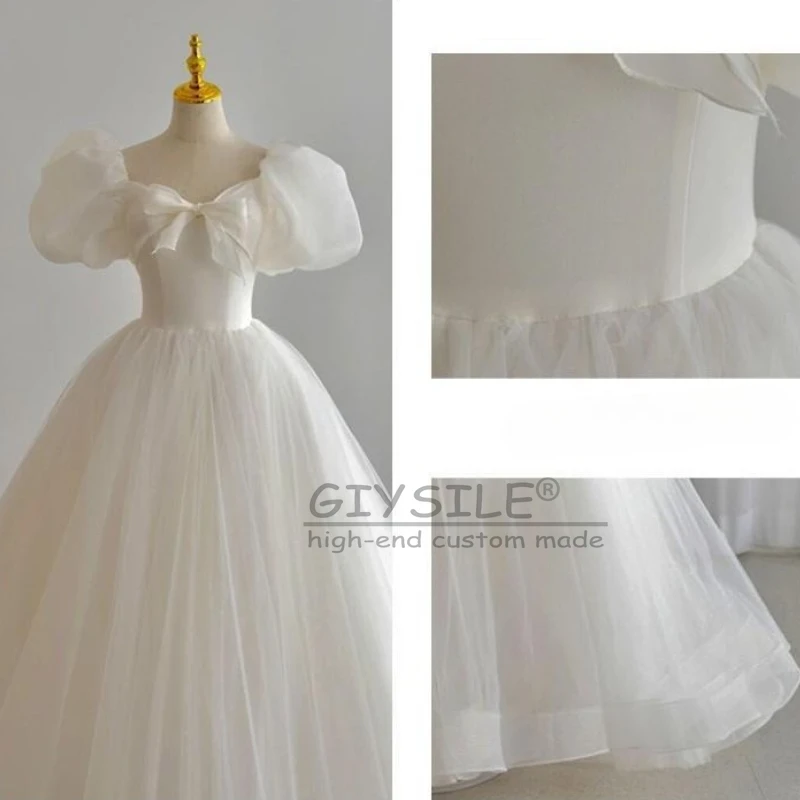 GIYSILE فساتين زفاف بيضاء مخصصة للأميرة خفيفة فاخرة 2025 جديدة فرنسية بسيطة بأكمام فقاعية فساتين زفاف صور الزفاف