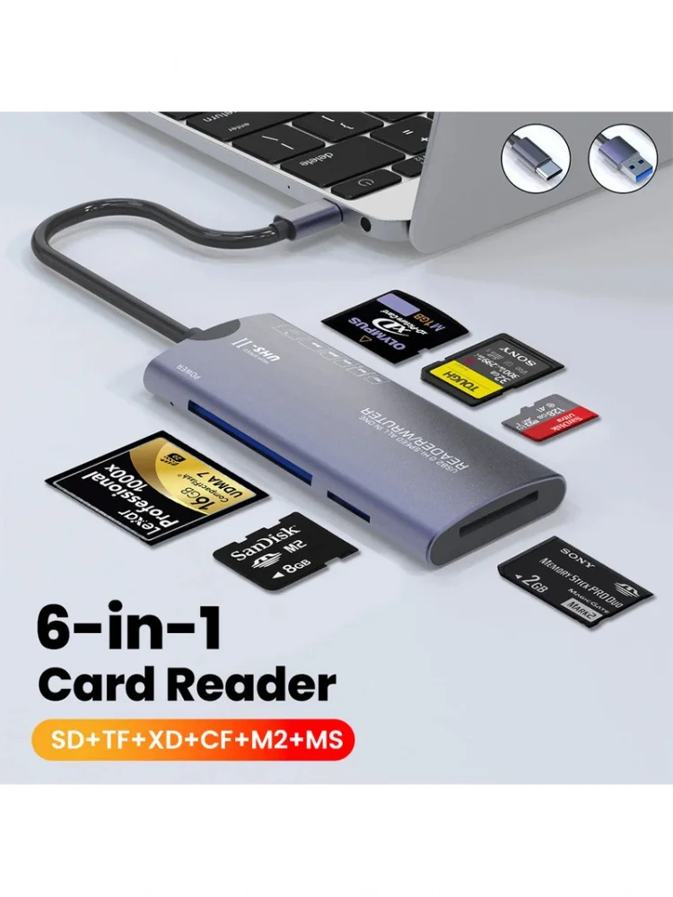 6 IN 1 Multifunctionele Kaartlezer USB Hoge Snelheid Data Transfer Adapter Type C SD/TF/XD/CF/M2 Geheugen Lezen Voor Camera Computer - afbeelding 2