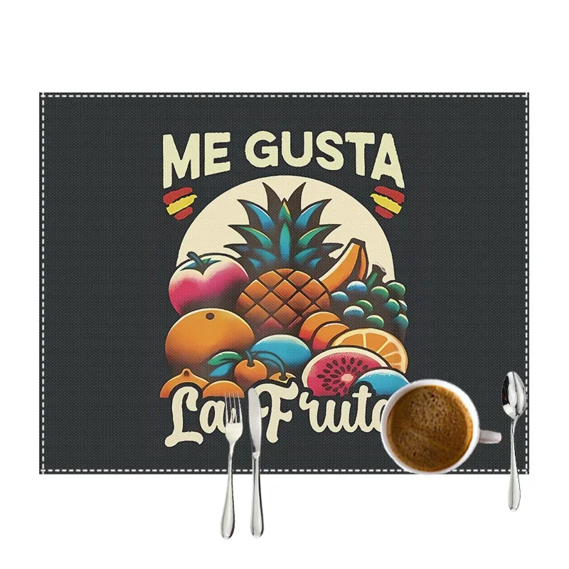 Me Gusta La Fruta España Print Table Mat for Dining Table L Like Fruit Waterproof Cup Coaster Non-slip Placemat Kitchen Dish Pad