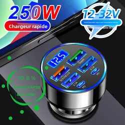 Chargeur de voiture à charge rapide, 66-250W, PD, QC3.0, une à six voitures, prise allume-cigare Laguna, charge flash avec affichage numérique