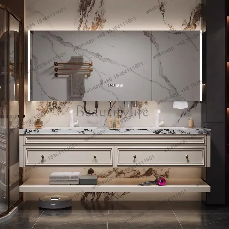 

Бесшовный интегрированный дубовый туалетный столик для ванной комнаты с двойной раковиной и раковиной для улучшенной элегантности в ванной комнате