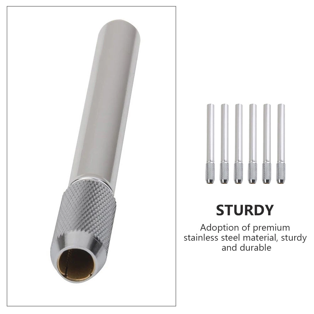 

6pcs Stainless Steel Pencil Extenders Silver Durable Lightweight For School Office Art Students Stationery Supplies Pencil