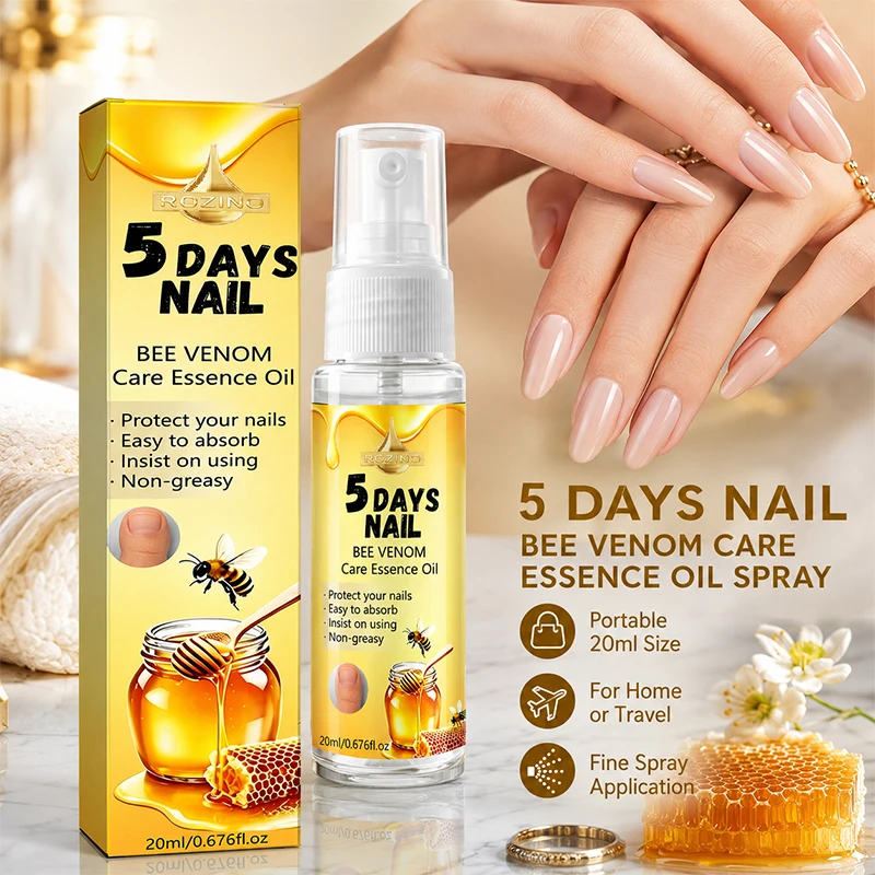 5D Bee Venom Nail Renewal Spray, Fast-Acting Formula, Deeply Moisturizing, Promotes Healthy Nails, Strengthens and Hardens Them, Smoothes Nails, Strengthens Nails, Enhances Nail Shine, Suitable for Dead Skin and Damaged Nails and Edges, Revitalizes Yellowed and Cracked Nails, Toenail and Fingernail Renewal Liquid, a Must-Have for Nail Care
