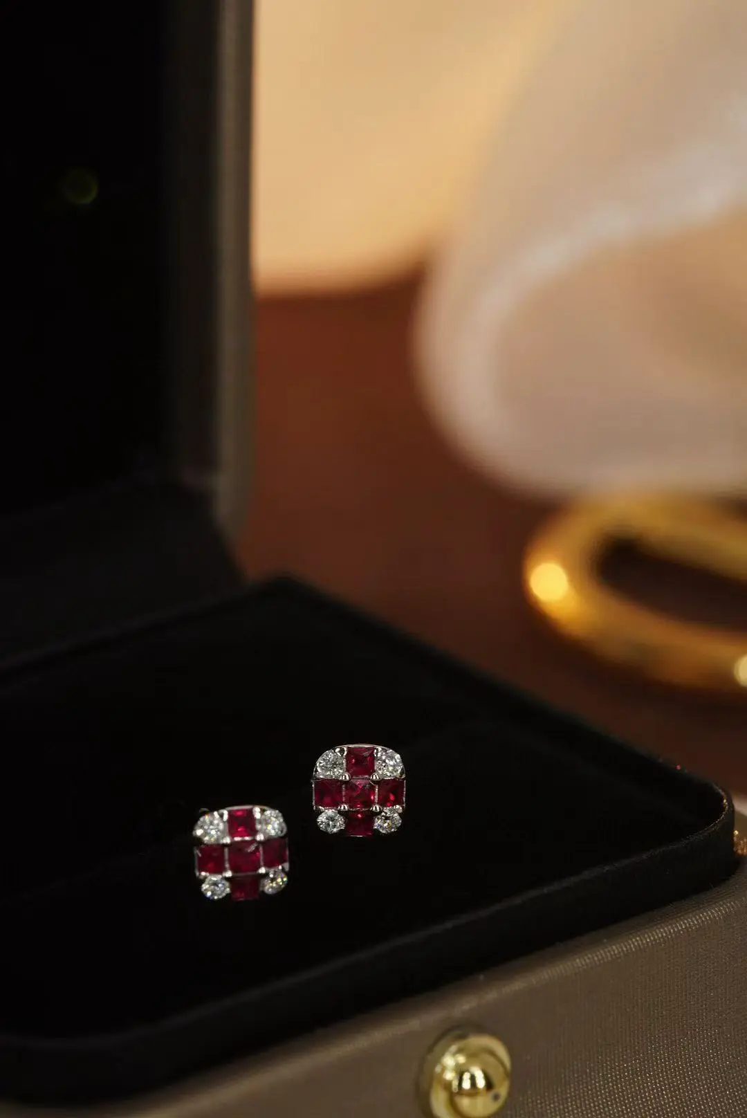 

XCL HOT SALE RUBY&DIAMOND EARRING STUD FINE JEWELRY FOR DAILY WEAR PARTY WEEDING GIFT