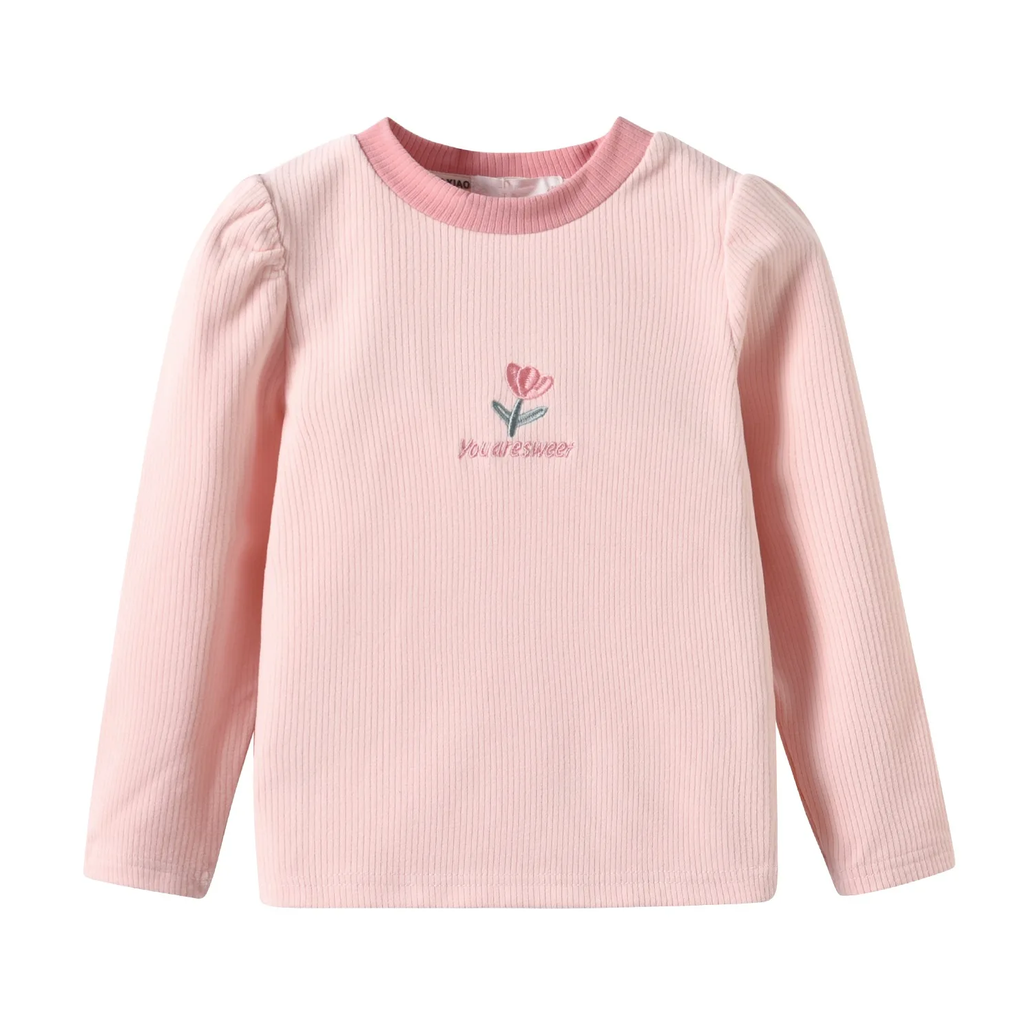 Girls Long Sleeve T-shirt 2024 Spring Autumn New Korean Western Versatile Toddler Girls Base Shirt Sweet Cute Embroidered Top