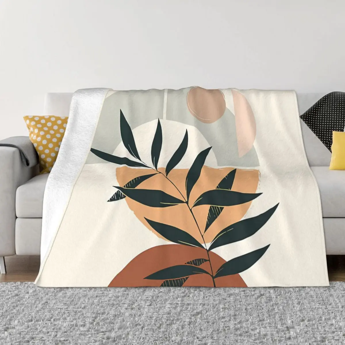 Boho Aesthetic Blankets Geometric Balance Yin Yang Eucalyptus Branch Coral Fleece Plush Decor Bedroom Bedding Couch Bedspread