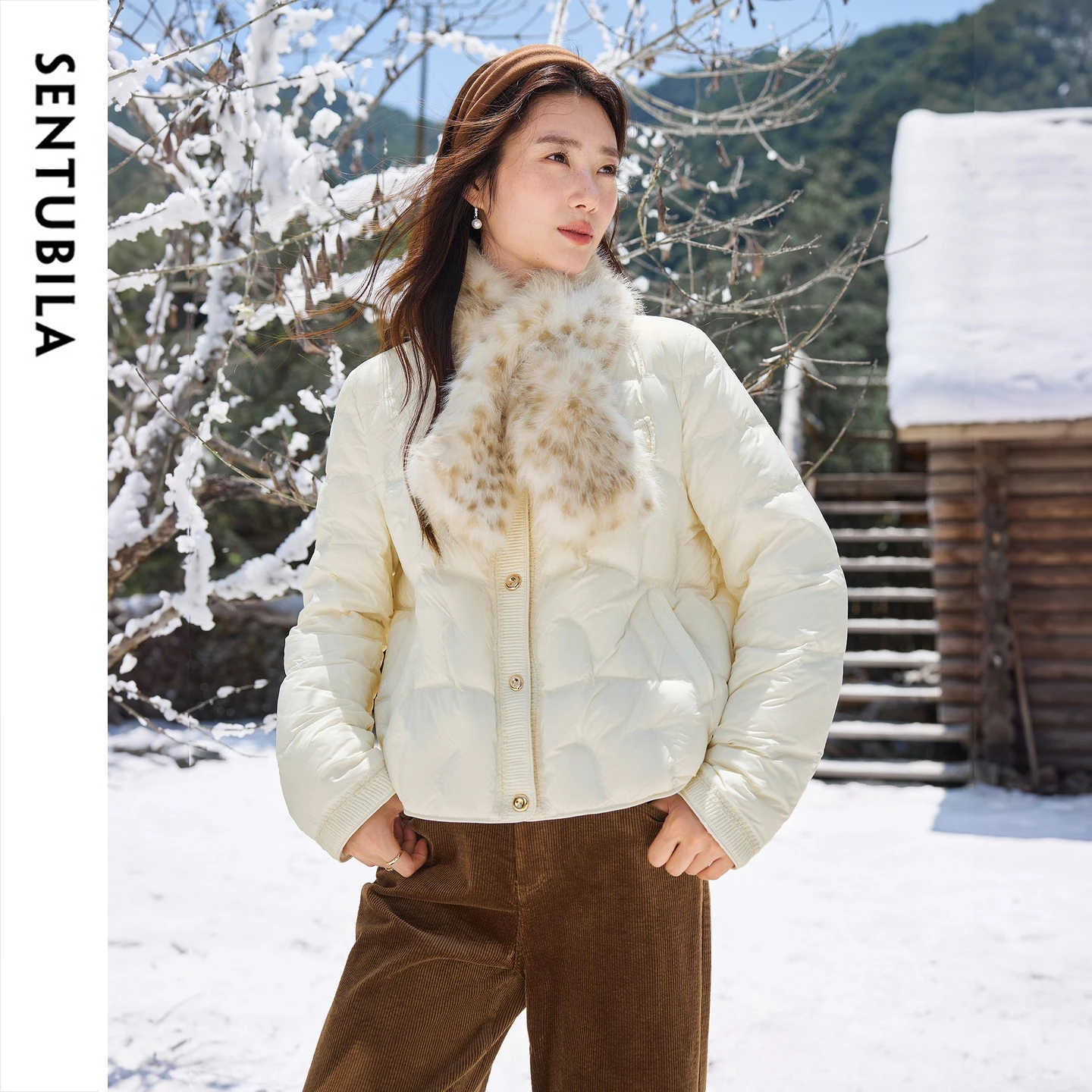 SENTUBILA Women's Elegant Puffer Coat Winter 90% White Duck Down Jacket 2026 Round Neck Loose Warm Female Outerwear W64YC7750