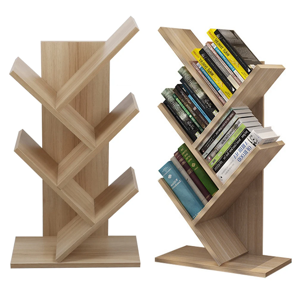【Breeins】Rustic Standing Tree Bookshelf Wood Display Rack For Home Office Decoration Storage Organizer Shelf Bookcase
