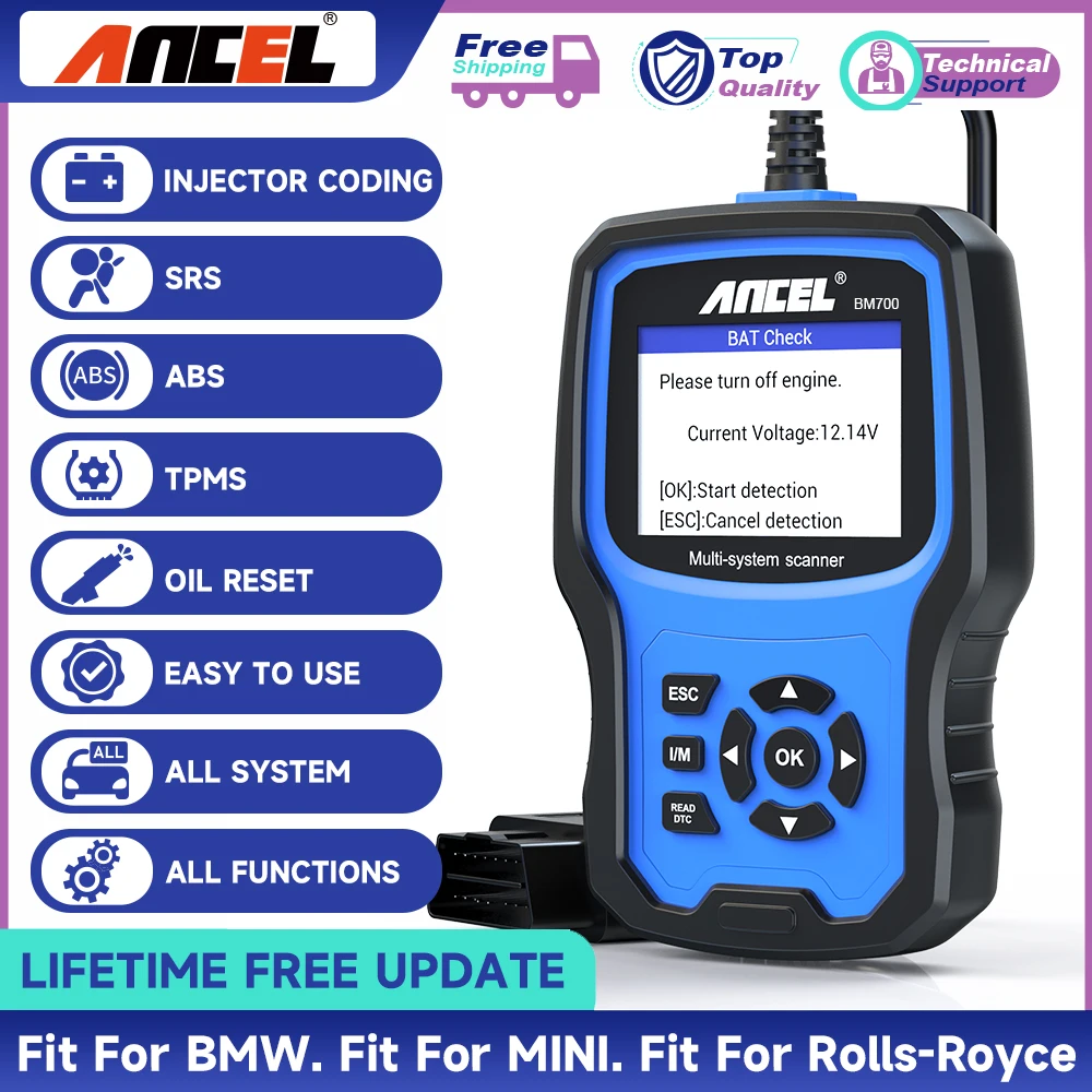 

ANCEL BM700 Fit for BMW OBD2 Scanner Full System Diagnostic Scan Tool with All Reset Services Battery Registration Tool for BMW