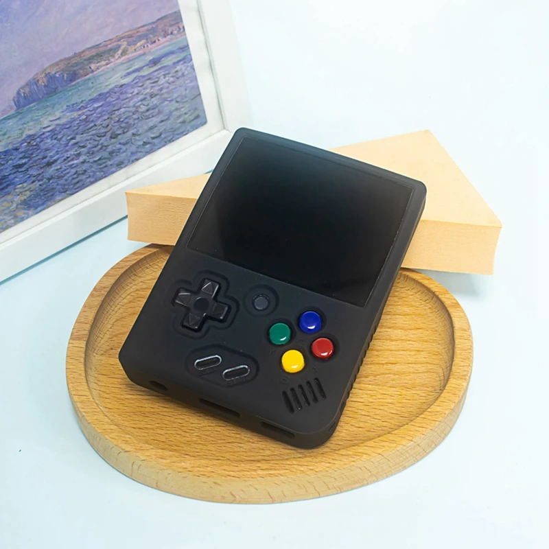 Soft Skin Case For MIYOO Mini Plus Game Console Silicone Protective Cover, With Anti-Slip And Lanyard Durable Black And Purple