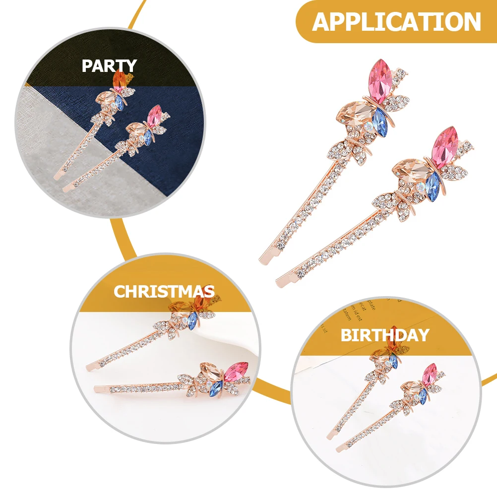 

Butterfly Hair Clips 2 Pairs Fashion Accessories for Women Girls Wedding Party Masquerade Cosplay Practical Durable Zinc Alloy