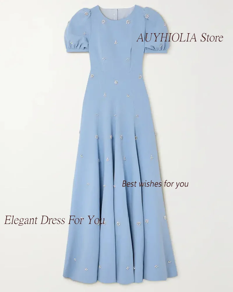 Formal Evening Dress For Sexy Women 정장원피스 Vestidos de festa A-Line Elegant Crystal O-Neck Blue Cocktail Party Prom Gown 2024