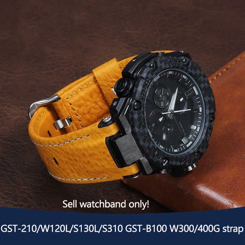 26mm Cowhide Leather Watchband For Casio GST series GST-210/W120L/S130L/S310 GST-B100 W300/400G Notched Nylon strap Men bracelet