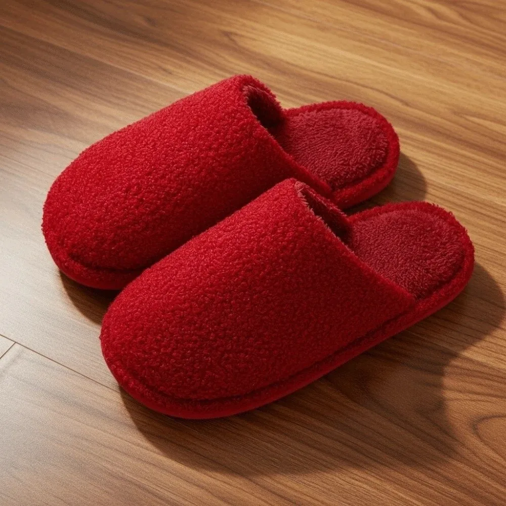 Casual Soft New Year Slippers Warmer PVC Red Cotton Slippers Solid Color Home Cotton Shoes Men