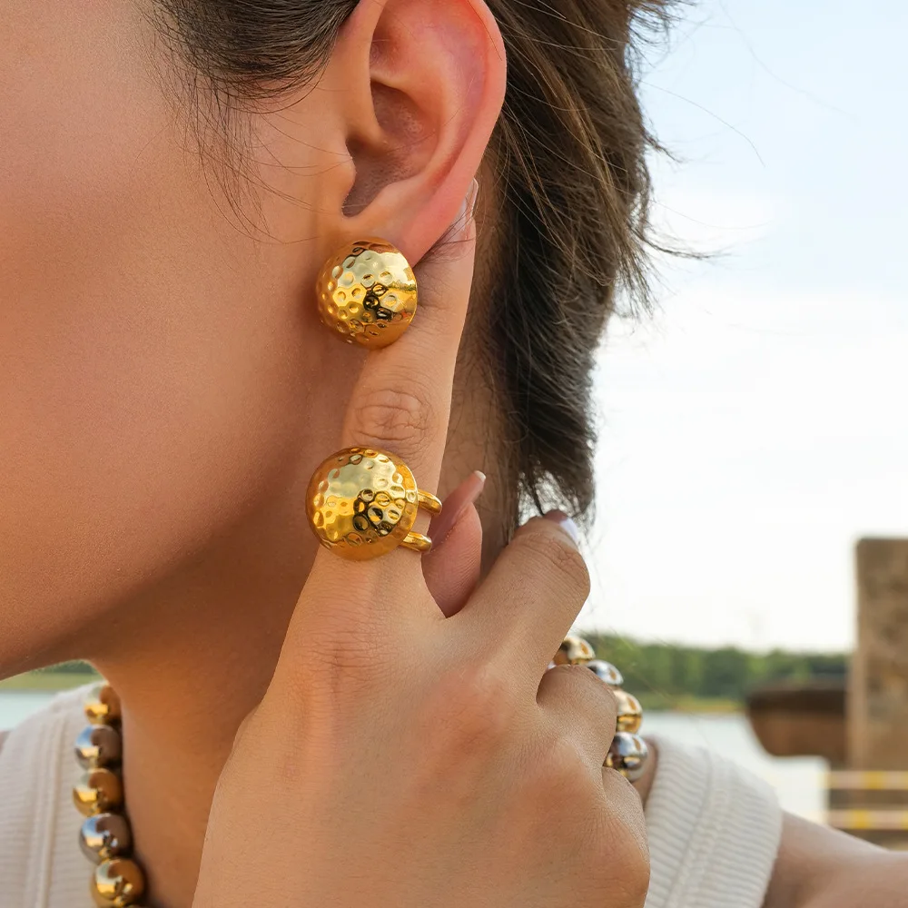 

Stainless Steel PVD 18K Gold Plated Tarnish Rugged Ball Stud Earrings For Woman Jewelry Wholesale 2023 Trendy